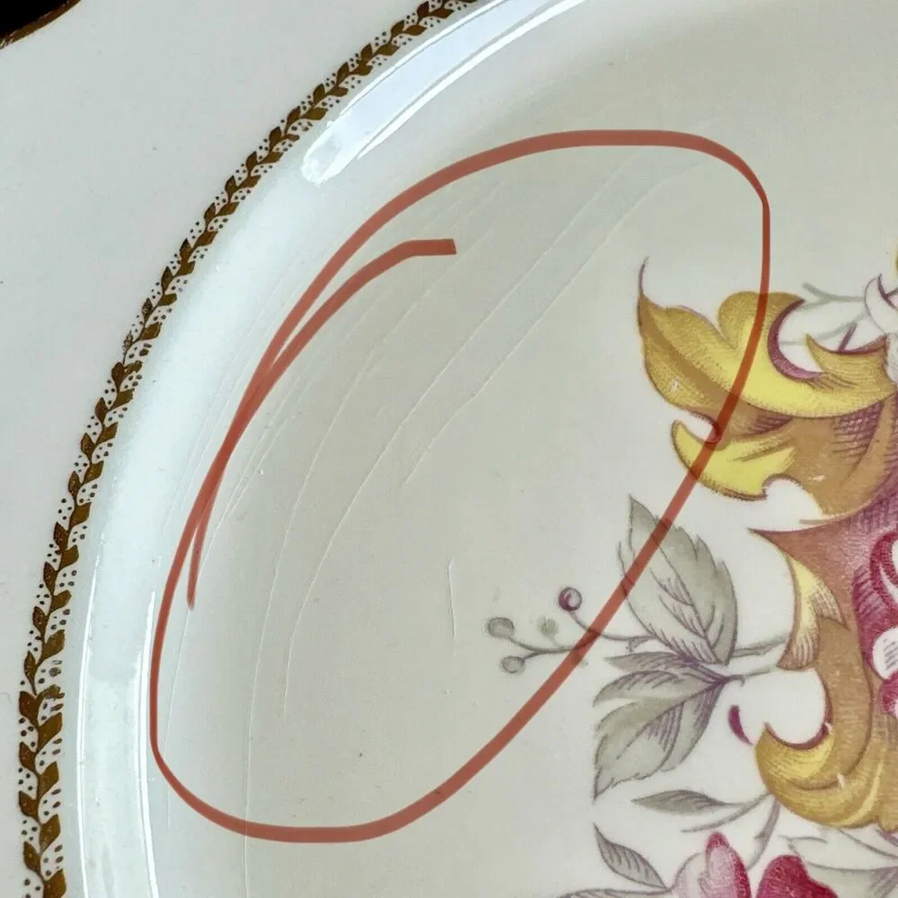 WS George Lido Canary Tone Floral Pink Gold Soup Bowl 9.5”‎ Plate